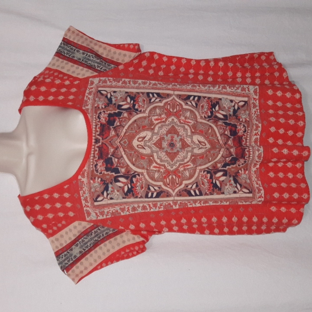 Lucky Brand Blouse Size 3X Short Sleeves Red Cotton Modal